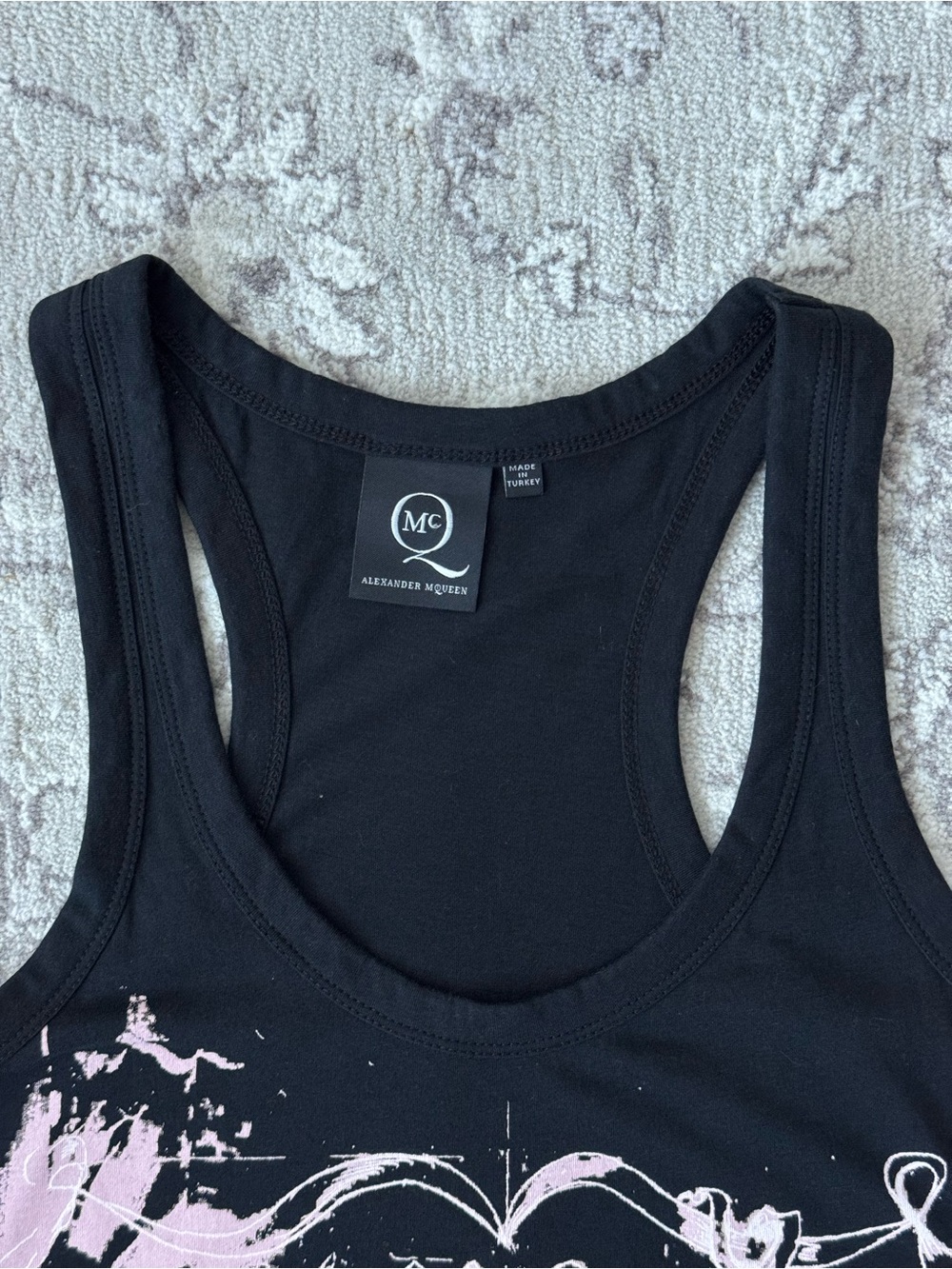 McQ by Alexander McQueen Black 100% Cotton Tank Top with Pink Graphic - Sz 40IT - Picture 5 of 7